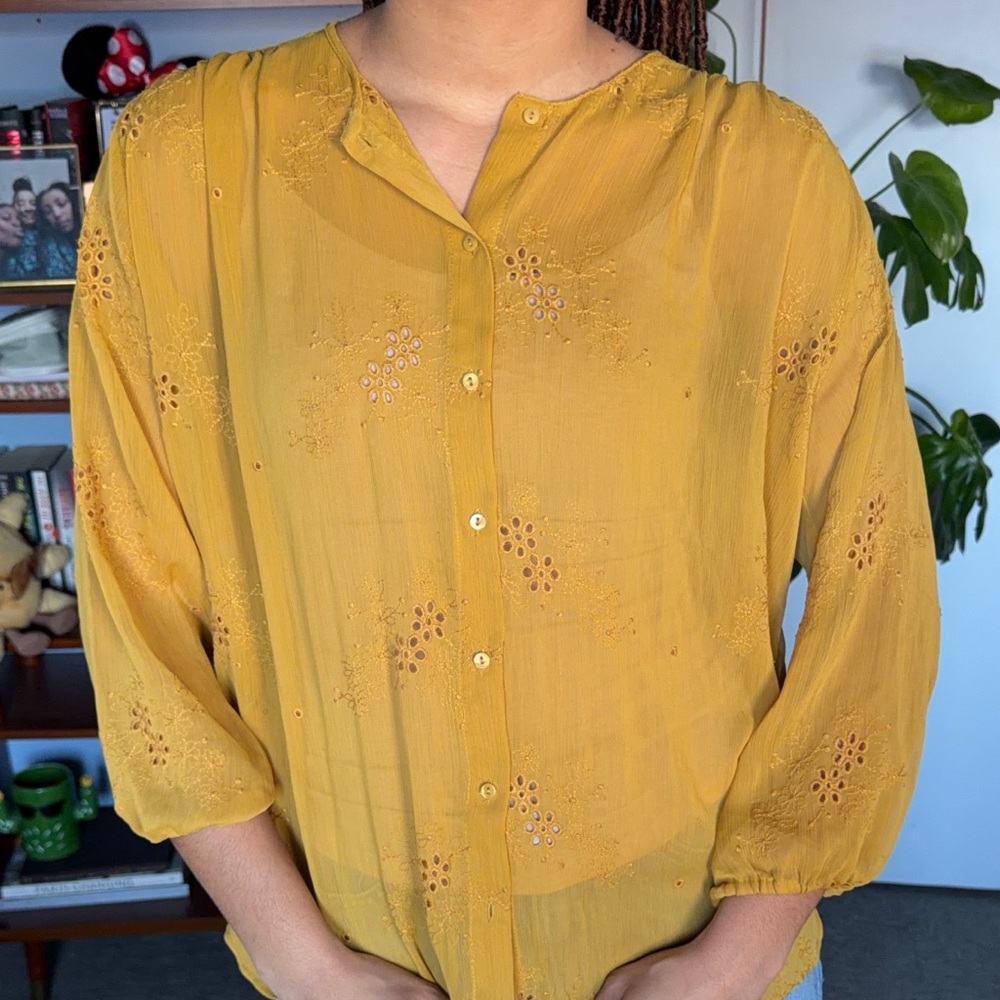 Zara Mustard Yellow Embroidered Blouse